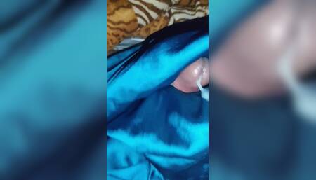 45 Handjob with Blue Satin Silky Salwar of Nurse