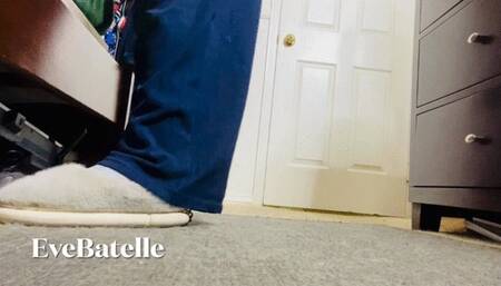 Ankle Shackles And Puffy Slippers Pacing In Sweats