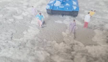 Giantess with toys destroying everything