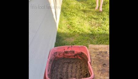 Fifi loses her red patent peep toe heels in a container of sticky deep mud replay