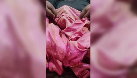 46 Dick Head Rub with Pink Shaded Satin Silky Salwar of Neighbour Bhabhi