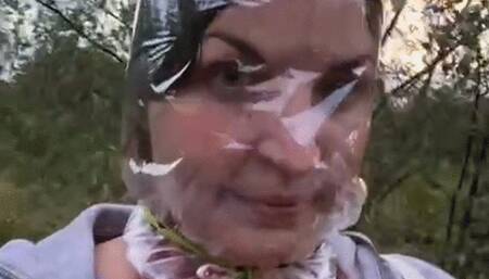 Outdoor plastic bag breathplay - running