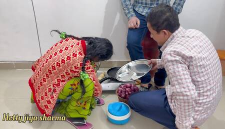 First Time Sex with Bhabhi in Kitchen with Two Dever's Threesome Sex