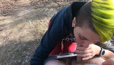 Outdoor blowjob at the lakes with cum in mouth and swallowing