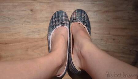 Fifi shoeplay in grey and pink plaid ballet flats then more shoeplay in black leather ballet flats *new* replay