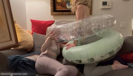 Blowing up and Popping 2 Inflatable Swim Rings