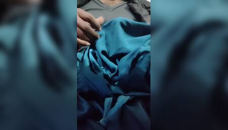 47 Dick Head Rub with Blue Satin Silky Salwar of Nurse