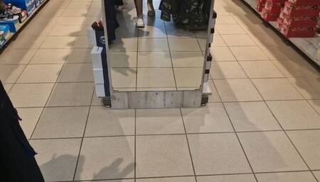 Dirty and sweaty feet try on high heels and sneakers in the big store 720HD