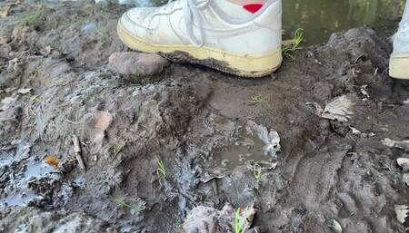Muddy Walk in my Dirty Nike Air F1 Trainers Sneakers - ASMR Watch me get them muddy, then order you to lick them clean
