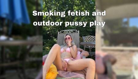 Smoking fetish and pussy play orgasm outside