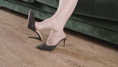 Mrs S wearing white Stockings and Mules