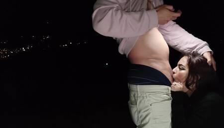 Fucking Hard on a Cliff at Night Until We Cum at the Same Time