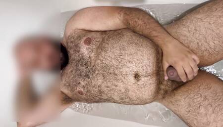 Extended: Uncut Hung Bear Getting Hard in the Bathtub with Slow Motion Cumshot