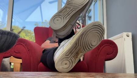 Lick the spit from my AF1 Trainers Sneakers, I sit and instruct you on how to clean them with your tongue ASMR