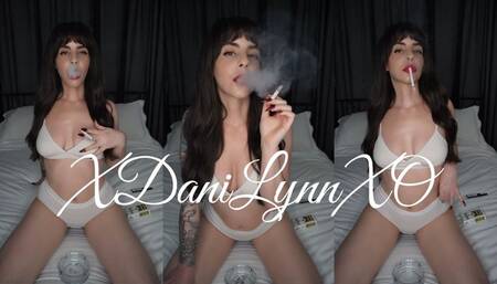 Smoking Wearing Bra and Panties