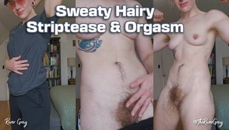 Sweaty Hairy Striptease And Orgasm