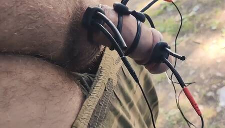 Young Soldier Electrocuting His Dick Outdoors to Release Tension