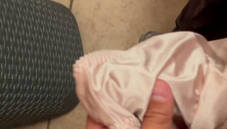 Jerking off in Mater Inlaws Pink Issy Satin Panties