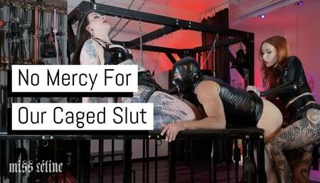 No Mercy For Our Caged Slut | Double Domme Spitroast