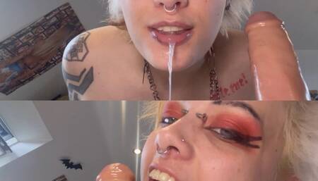 BLACK LIPSTICK - GOTH MAKES HER BF A SPIT FILLED BJ VIDEO