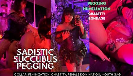 Sadistic Succubus Pegging with Chastity and Bondage