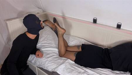 Slave Foot Worshiping my sweaty stinky nylon feet Part 1