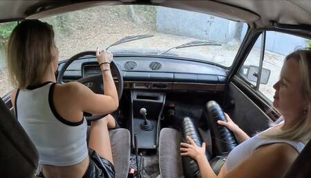 Milana and Anastasia trying to start VAZ, but break the starter