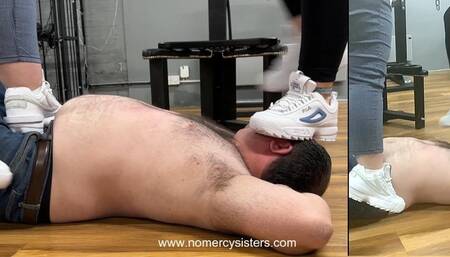 Sisters breaking in brand new Fila Disruptor's on their slave