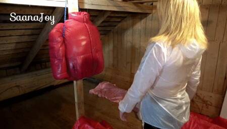 puffer and windbreaker shiny pants