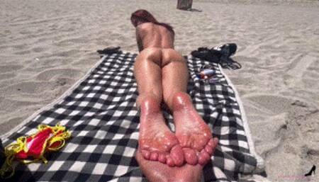 Beach Foot Voyeur - Autumn Bodell And Mike Skywalker Oiled Feet, Ass Worship, Tit Worship, Nude Body Worship, Foot Worship, Wrinkled Soles, Nude Beach