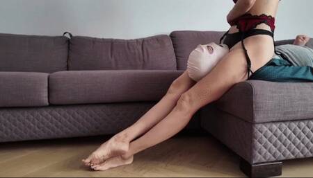 when i do scissors i feel him breathing down my ass i squeeze my thighs the air gets cut off the stupid slave flies away