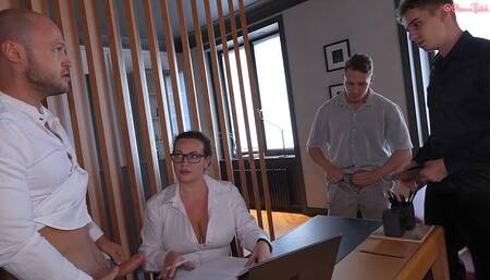 Horny Secretary Oksana Fucks and Squirts in a Crazy Gangbang Orgy!