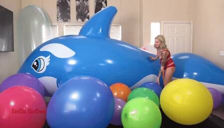 5MM MASSIVE INFLATABLE WHALE & BALLOON DESTRUCTION! LESBIAN SEX & SQUIRTING- 4K Version!