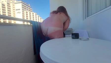 Playing with Herself on the Balcony on Holiday in Portugal