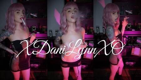 Smoking Wearing Sexy Black Mini Dress