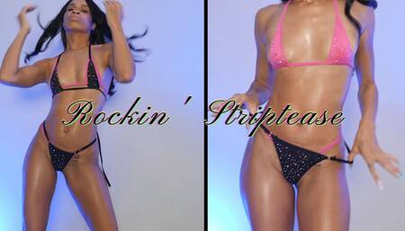 Rockin' Striptease- Ebony Goddess Rosie Reed Bikini Striptease to Rock Music Oily Erotic Dancing