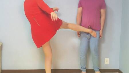 519 Sylvana at red dress ballbusting two balls