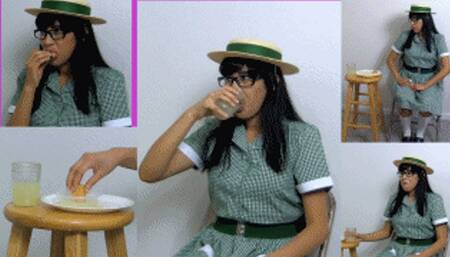 Summer school girl eRica consumes a school lunch that is primarily defrosted sticky cum!