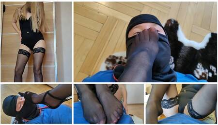 EXCLUSIVE PREMIERE: Slave is sniffing smelly nylon feet