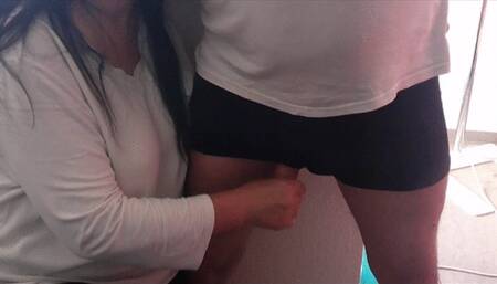 CC: standing cum handjob