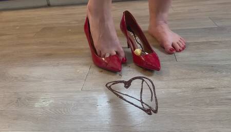 Red and Black High Heels Gunged