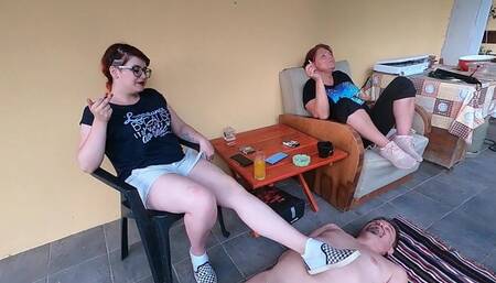 Mountain retreat part 12 Andreea and BlackCat - smoking and ignoring in sneakers