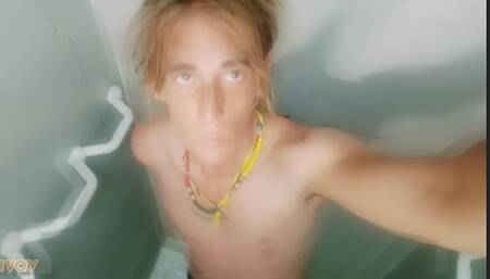 Blonde Boy in a Very Hot Shower