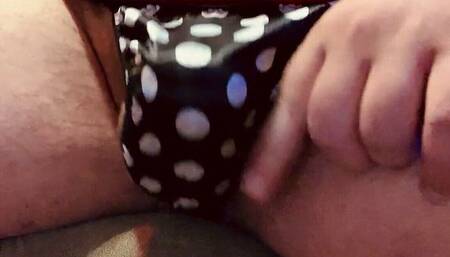 Panty Cum in a Black Satin Thong