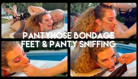 The feet and panty sniffing slut, Nylon bondage, Bound, Licking feet