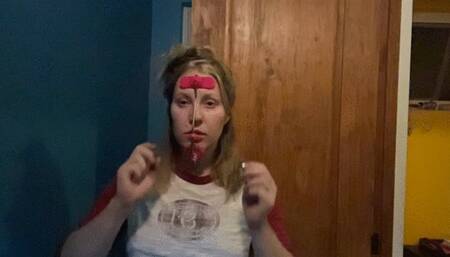 Pink headgear and braces