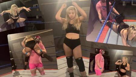 Crotch busting mixed wrestling match