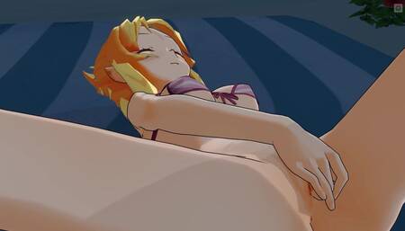 3D Hentai Yamada Elf Masturbates at Night Beach to Orgasm