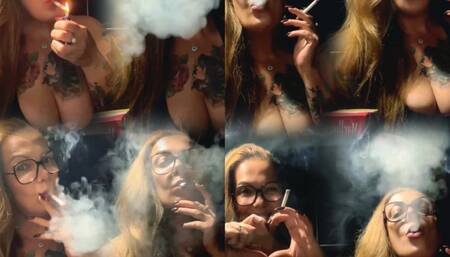 Chain of two red Marlboros - Taking care of my lungs, skin and hair, with lots of nicotine before bed - No makeup, no production