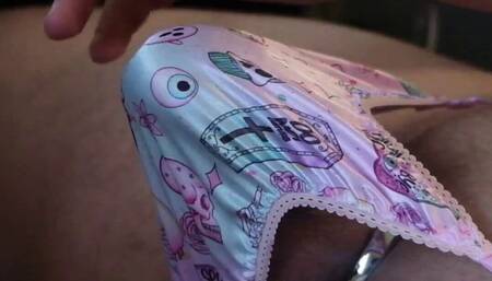 Playing with My Ringed Uncut Cock in a Satin Halloween Sissy Thong